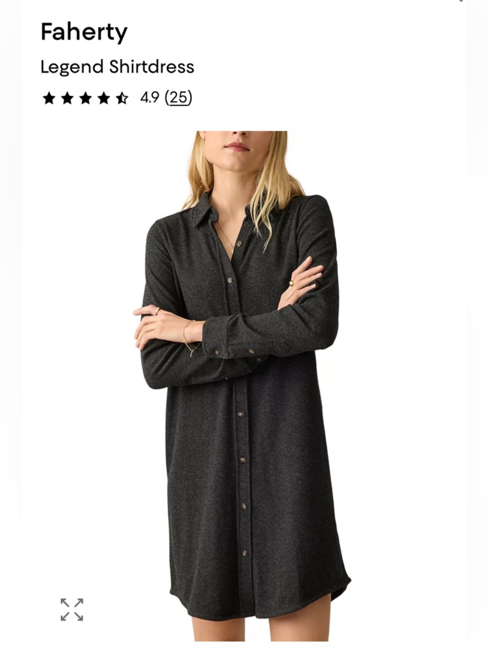 Faherty Legend Shirtdress in Charcoal Black small excellent condition